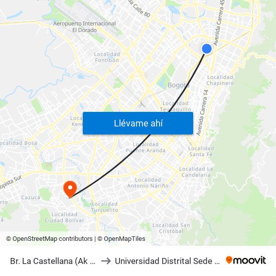 Br. La Castellana (Ak 50 - Cl 91) to Universidad Distrital Sede Tecnológica map