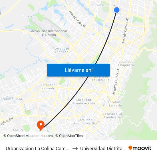Urbanización La Colina Campestre (Av. Villas - Ac 134) to Universidad Distrital Sede Tecnológica map
