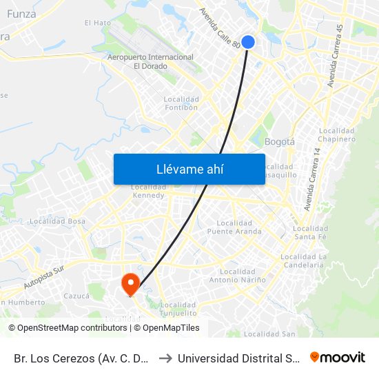 Br. Los Cerezos (Av. C. De Cali - Cl 82a Bis) to Universidad Distrital Sede Tecnológica map