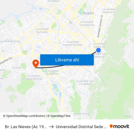 Br. Las Nieves (Ac 19 - Kr 4) (C) to Universidad Distrital Sede Tecnológica map