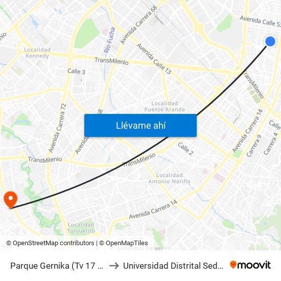 Parque Gernika (Tv 17 - Dg 46a) (A) to Universidad Distrital Sede Tecnológica map