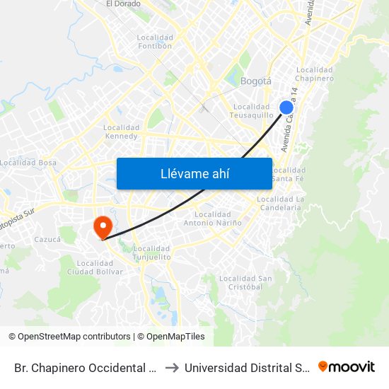 Br. Chapinero Occidental  (Kr 17 - Cl 54a) (A) to Universidad Distrital Sede Tecnológica map