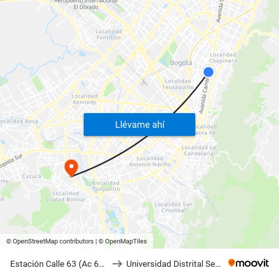 Estación Calle 63 (Ac 63 - Av. Caracas) to Universidad Distrital Sede Tecnológica map