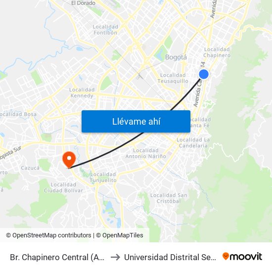 Br. Chapinero Central (Ak 13 - Cl 57) (A) to Universidad Distrital Sede Tecnológica map