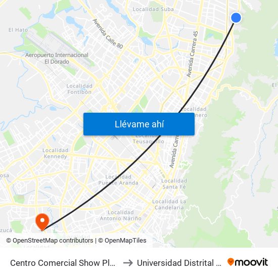 Centro Comercial Show Place (Ak 7 - Ac 147) (A) to Universidad Distrital Sede Tecnológica map