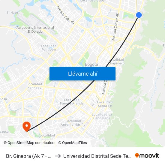 Br. Ginebra (Ak 7 - Cl 134) to Universidad Distrital Sede Tecnológica map