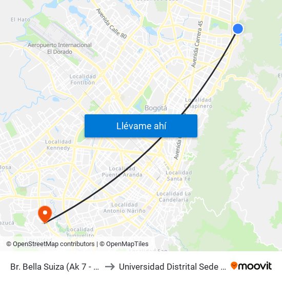 Br. Bella Suiza (Ak 7 - Cl 129) (A) to Universidad Distrital Sede Tecnológica map