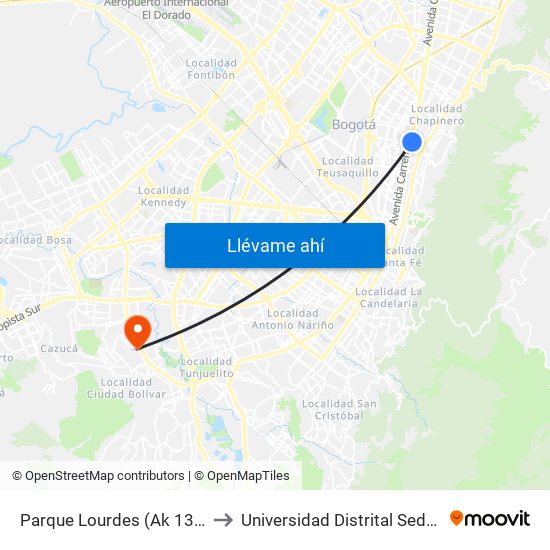 Parque Lourdes (Ak 13 - Cl 63a) (A) to Universidad Distrital Sede Tecnológica map