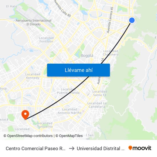 Centro Comercial Paseo Real (Ak 7 - Cl 121) (A) to Universidad Distrital Sede Tecnológica map