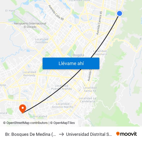 Br. Bosques De Medina (Ak 7 - Cl 132) (A) to Universidad Distrital Sede Tecnológica map