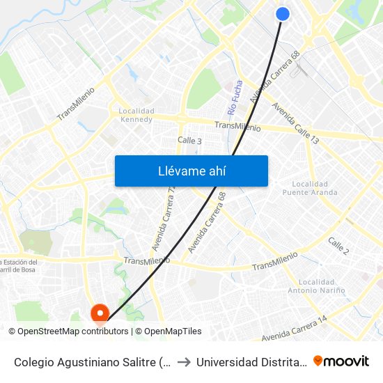 Colegio Agustiniano Salitre (Av. La Esperanza - Kr 69b) to Universidad Distrital Sede Tecnológica map