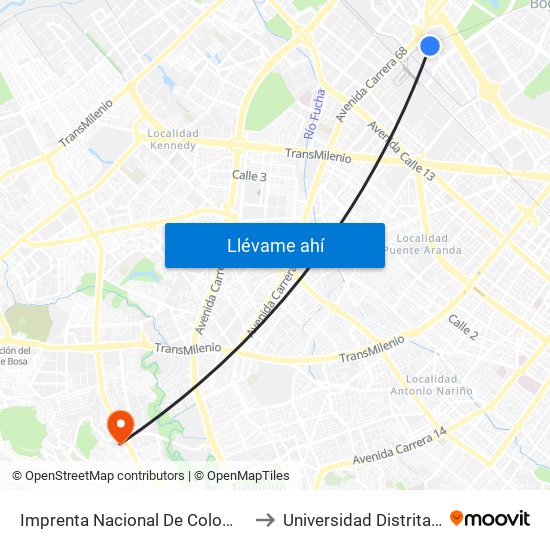 Imprenta Nacional De Colombia (Av. Esperanza - Kr 65) to Universidad Distrital Sede Tecnológica map