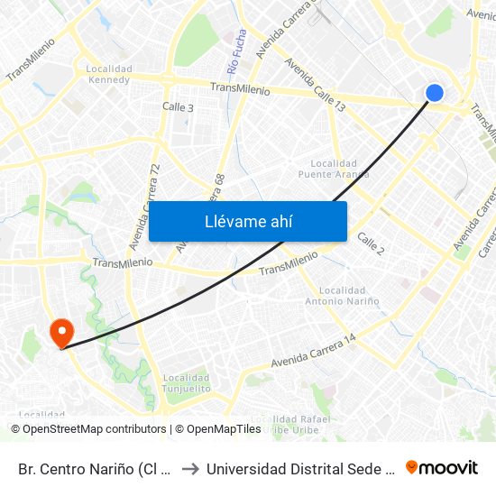 Br. Centro Nariño (Cl 25 - Kr 33) to Universidad Distrital Sede Tecnológica map