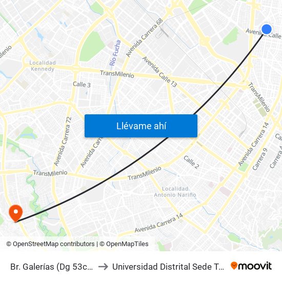 Br. Galerías (Dg 53c - Ak 24) to Universidad Distrital Sede Tecnológica map