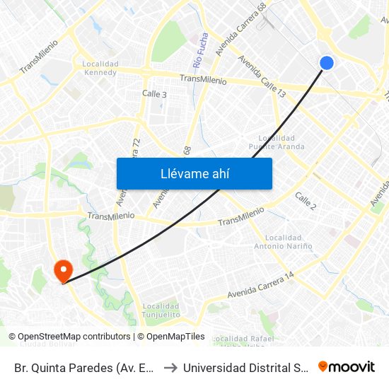 Br. Quinta Paredes (Av. Esperanza - Kr 44a) to Universidad Distrital Sede Tecnológica map