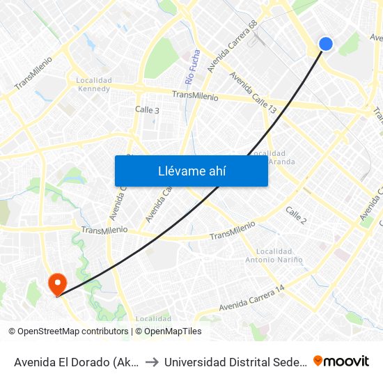 Avenida El Dorado (Ak 50 - Ac 26) to Universidad Distrital Sede Tecnológica map