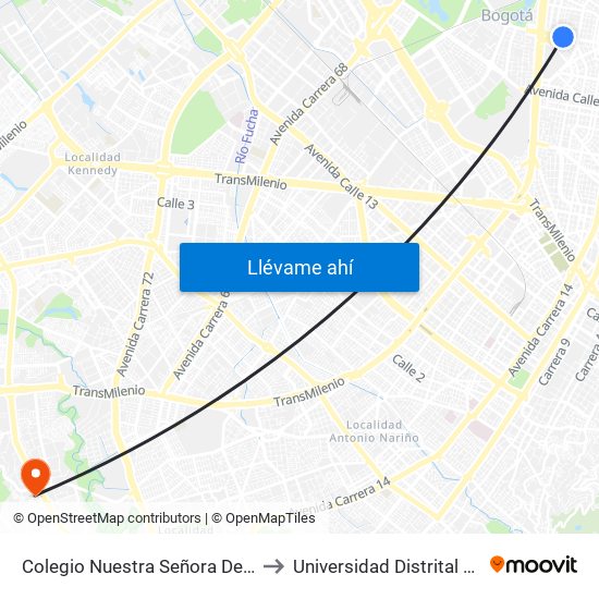 Colegio Nuestra Señora Del Pilar (Ac 63 - Kr 27) to Universidad Distrital Sede Tecnológica map