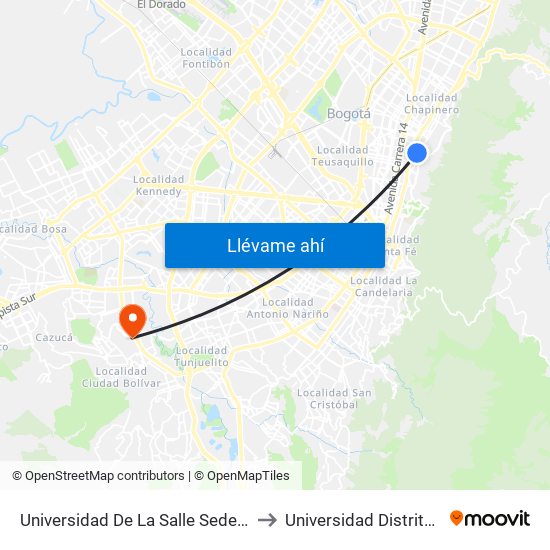 Universidad De La Salle Sede Chapinero (Kr 4 - Cl 58 Bis) to Universidad Distrital Sede Tecnológica map