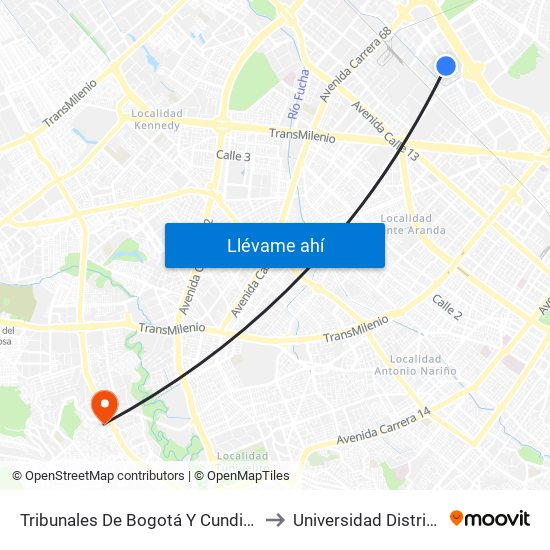 Tribunales De Bogotá Y Cundinamarca (Av. Esperanza - Kr 53) to Universidad Distrital Sede Tecnológica map