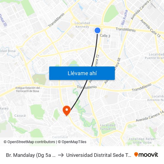 Br. Mandalay (Dg 5a - Kr 72a) to Universidad Distrital Sede Tecnológica map