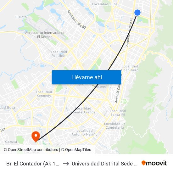 Br. El Contador (Ak 19 - Cl 135) to Universidad Distrital Sede Tecnológica map