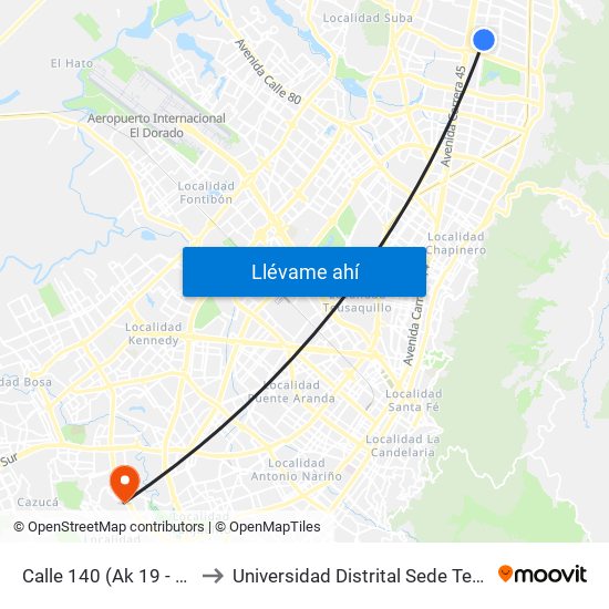 Calle 140 (Ak 19 - Cl 138) to Universidad Distrital Sede Tecnológica map