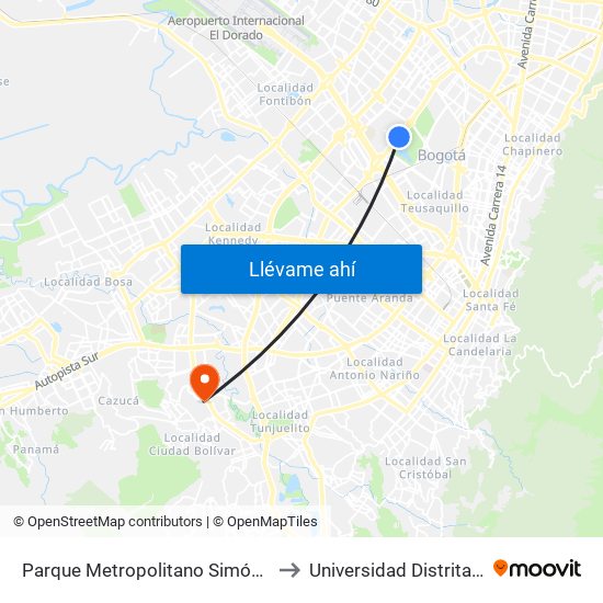 Parque Metropolitano Simón Bolívar  (Ak 68 - Cl 51) (A) to Universidad Distrital Sede Tecnológica map
