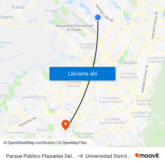 Parque Público Plazuelas Del Virrey (Ac 72 - Kr 105h) (A) to Universidad Distrital Sede Tecnológica map