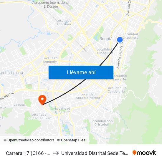 Carrera 17 (Cl 66 - Kr 17) to Universidad Distrital Sede Tecnológica map