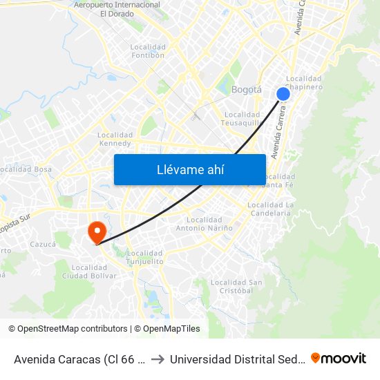 Avenida Caracas (Cl 66 - Av. Caracas) to Universidad Distrital Sede Tecnológica map