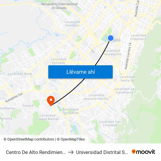 Centro De Alto Rendimiento (Ac 63 - Ak 60) to Universidad Distrital Sede Tecnológica map