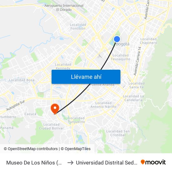 Museo De Los Niños (Ac 63 - Ak 60) to Universidad Distrital Sede Tecnológica map