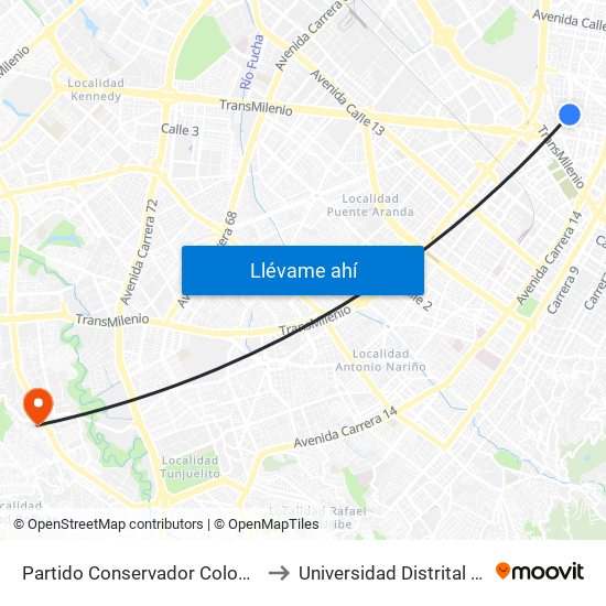 Partido Conservador Colombiano (Ak 24 - Cl 39) to Universidad Distrital Sede Tecnológica map