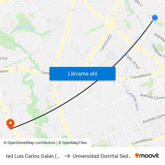 Ied Luis Carlos Galán (Ak 50 - Cl 1g) to Universidad Distrital Sede Tecnológica map