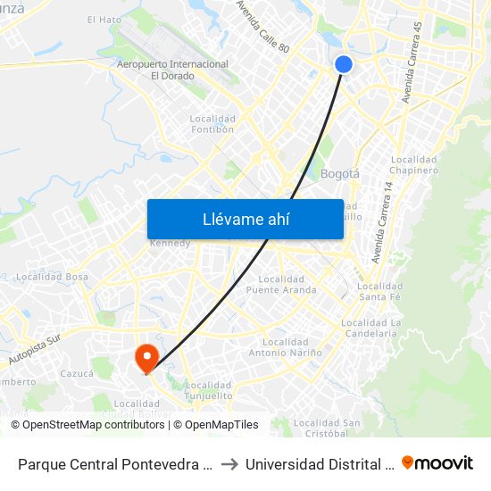Parque Central Pontevedra (Av. Boyacá - Cl 97) (A) to Universidad Distrital Sede Tecnológica map