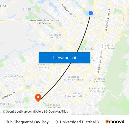 Club Choquenzá (Av. Boyacá - Ac 127) (A) to Universidad Distrital Sede Tecnológica map