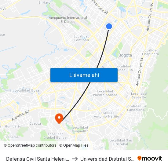 Defensa Civil Santa Helenita (Kr 77a - Cl 69a) to Universidad Distrital Sede Tecnológica map