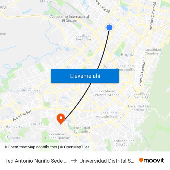 Ied Antonio Nariño Sede A (Kr 77a - Cl 67) to Universidad Distrital Sede Tecnológica map