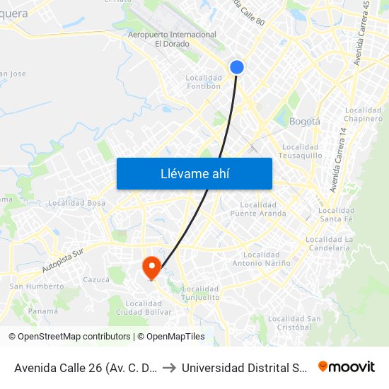 Avenida Calle 26 (Av. C. De Cali - Cl 51) (A) to Universidad Distrital Sede Tecnológica map