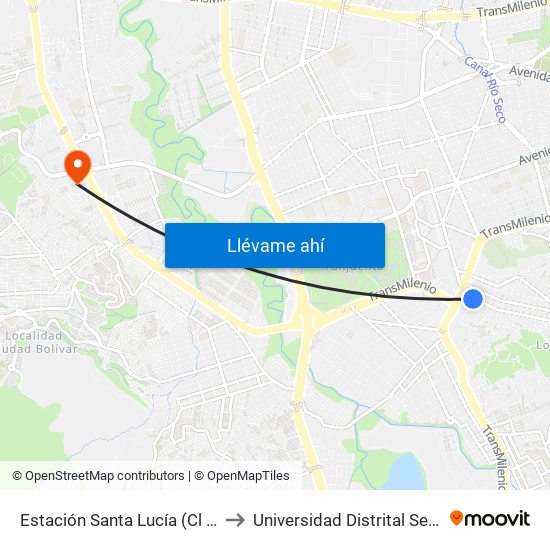 Estación Santa Lucía (Cl 46 Sur - Kr 19a) to Universidad Distrital Sede Tecnológica map