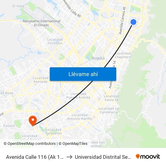Avenida Calle 116 (Ak 15 - Ac 116) (A) to Universidad Distrital Sede Tecnológica map