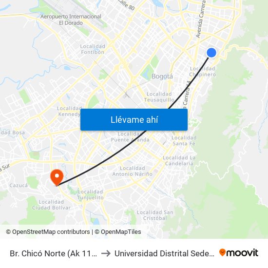Br. Chicó Norte (Ak 11 - Cl 90) (A) to Universidad Distrital Sede Tecnológica map