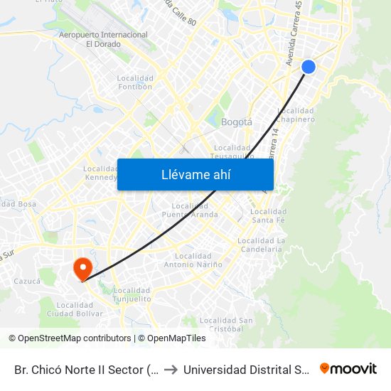 Br. Chicó Norte II Sector (Ak 15 - Cl 97) (A) to Universidad Distrital Sede Tecnológica map