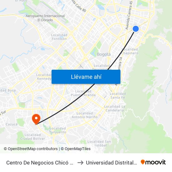 Centro De Negocios Chicó Plaza (Ak 15 - Cl 98) (A) to Universidad Distrital Sede Tecnológica map