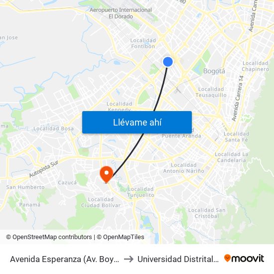 Avenida Esperanza (Av. Boyacá - Av. Esperanza) (A) to Universidad Distrital Sede Tecnológica map