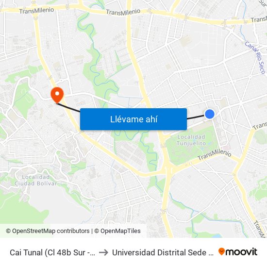 Cai Tunal (Cl 48b Sur - Kr 24) (A) to Universidad Distrital Sede Tecnológica map