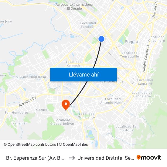 Br. Esperanza Sur (Av. Boyacá - Cl 23) (A) to Universidad Distrital Sede Tecnológica map