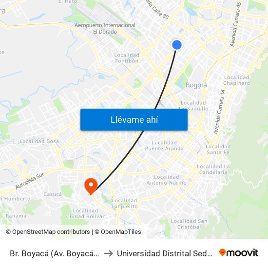 Br. Boyacá (Av. Boyacá - Cl 69a) (A) to Universidad Distrital Sede Tecnológica map