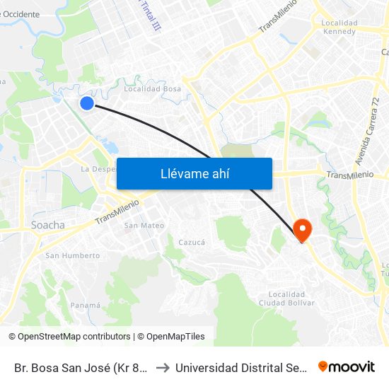 Br. Bosa San José (Kr 80i - Cl 85b Sur) to Universidad Distrital Sede Tecnológica map