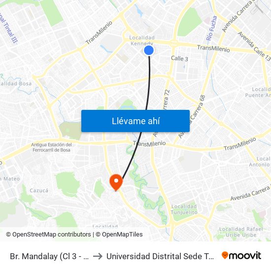 Br. Mandalay (Cl 3 - Kr 78b) to Universidad Distrital Sede Tecnológica map